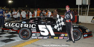Kyle "Rowdy" Busch wins ASA Midwest Tour race at Wisconsin International Speedway using Bassett 15x10 Inertia Advantage wheels in Aug., 2007.