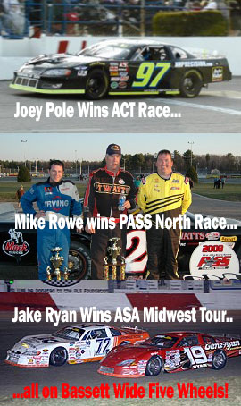 Joey Pole, Mike Rowe, Jake Ryan win feature races over weekend of April 18-20 on Bassett Racing Wheels.